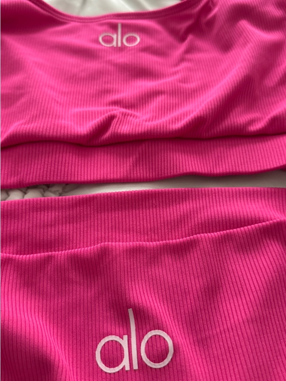 ALO Yoga Hot Pink Ribbed Bralette with White Logo - Picture 7 of 8